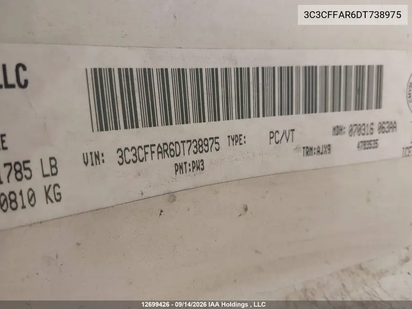 2013 FIAT 500 VIN 3C3CFFAR6DT738975 — фото 17