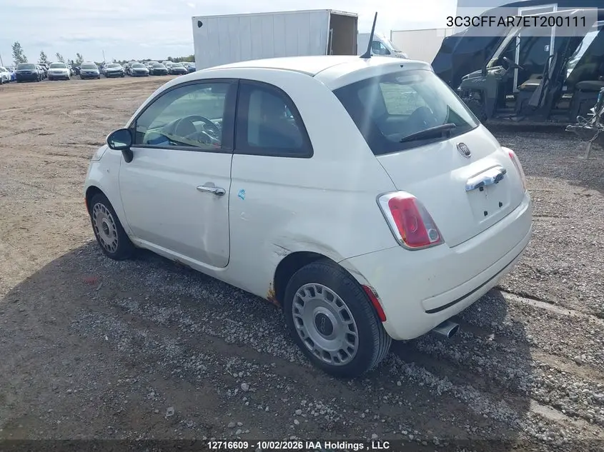 2014 FIAT 500 VIN 3C3CFFAR7ET200111 — фото 3