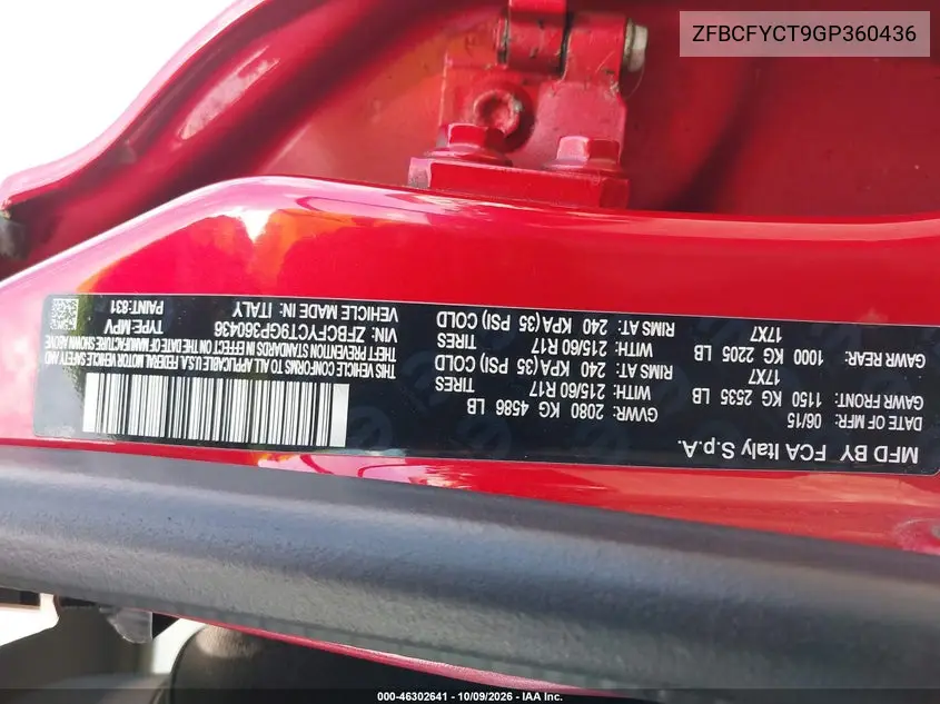 2016 FIAT 500X VIN ZFBCFYCT9GP360436 — фото 9