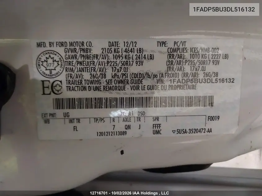 2013 FORD C-MAX VIN 1FADP5BU3DL516132 — фото 18