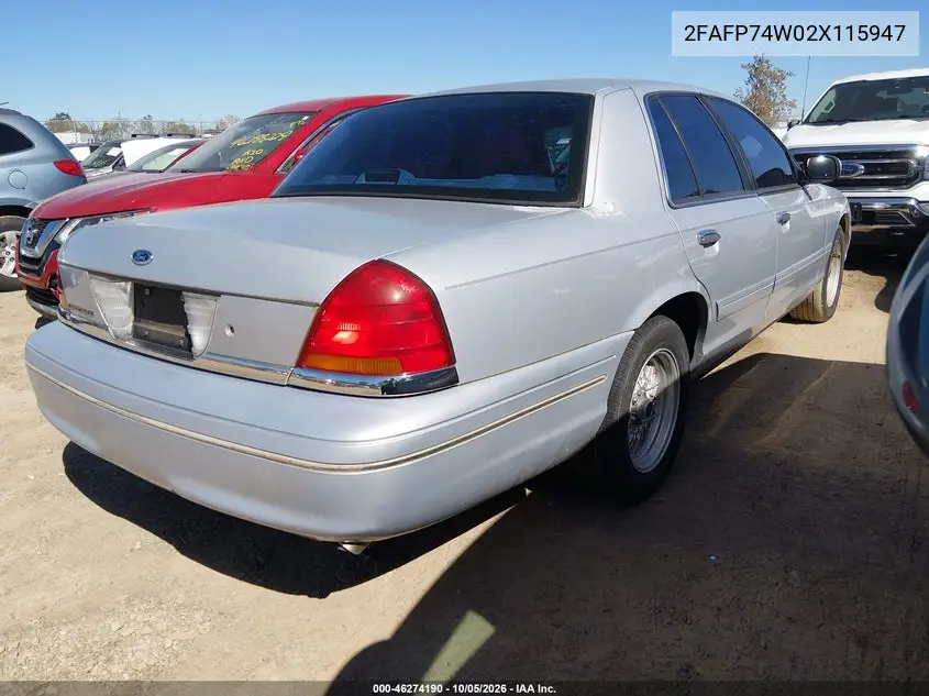 2002 FORD CROWN VICTORIA VIN 2FAFP74W02X115947 — фото 4
