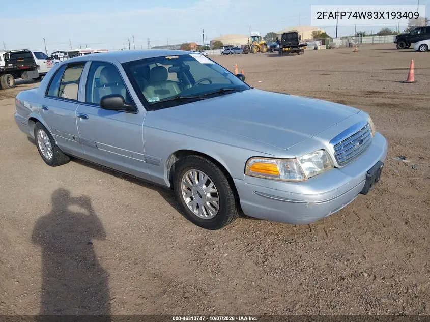 FORD CROWN VICTORIA 2003, VIN 2FAFP74W83X193409
