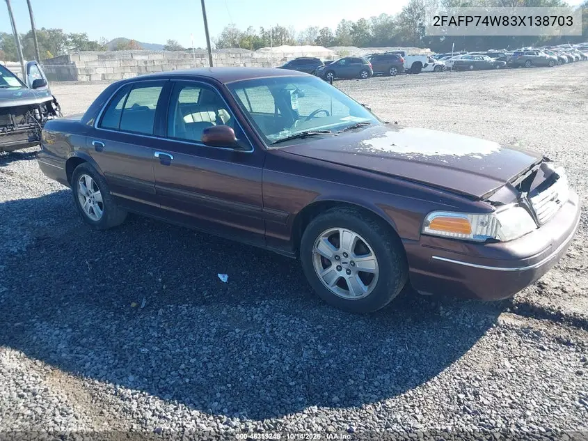 FORD CROWN VICTORIA 2003, VIN 2FAFP74W83X138703