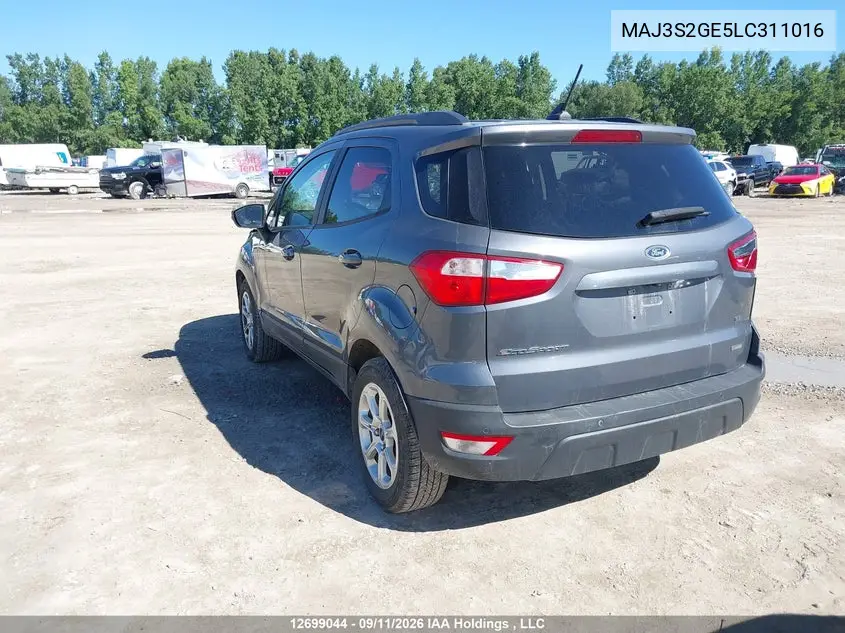 2020 FORD ECOSPORT VIN MAJ3S2GE5LC311016 — фото 3