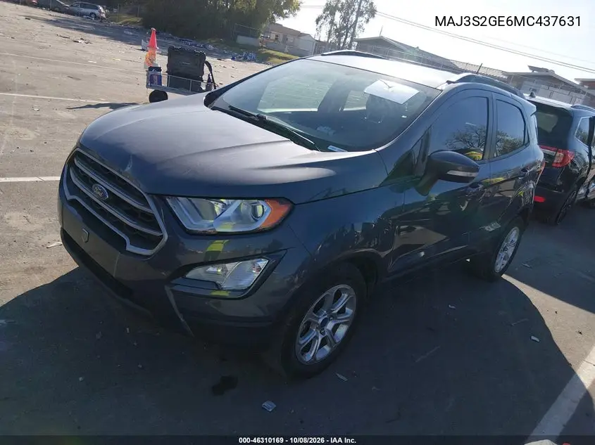 2021 FORD ECOSPORT VIN MAJ3S2GE6MC437631 — фото 2