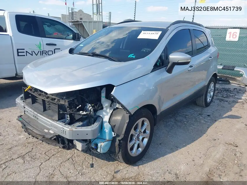 2021 FORD ECOSPORT VIN MAJ3S2GE8MC451739 — фото 2