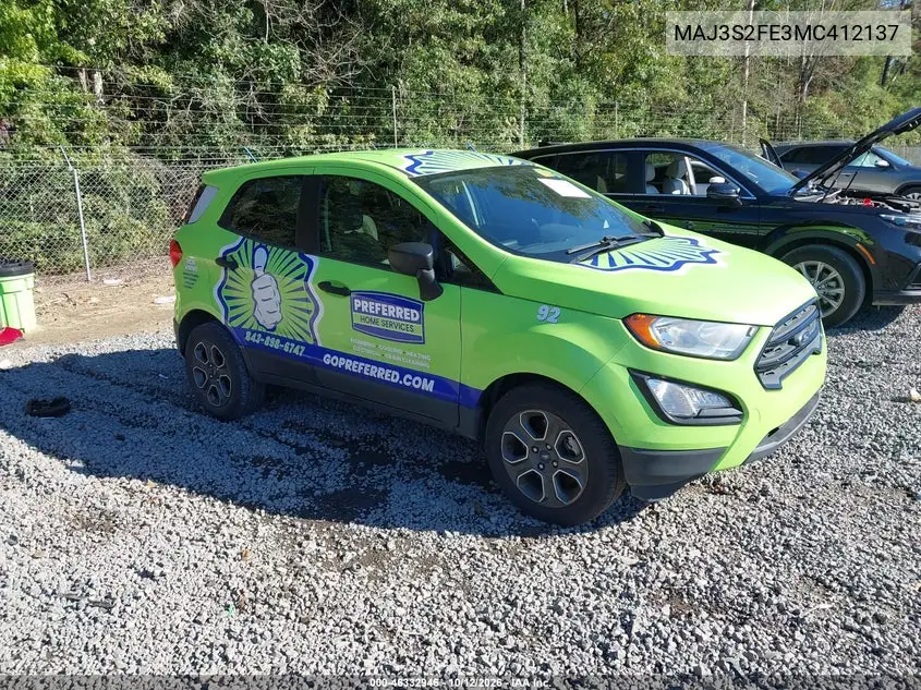 FORD ECOSPORT 2021, VIN MAJ3S2FE3MC412137