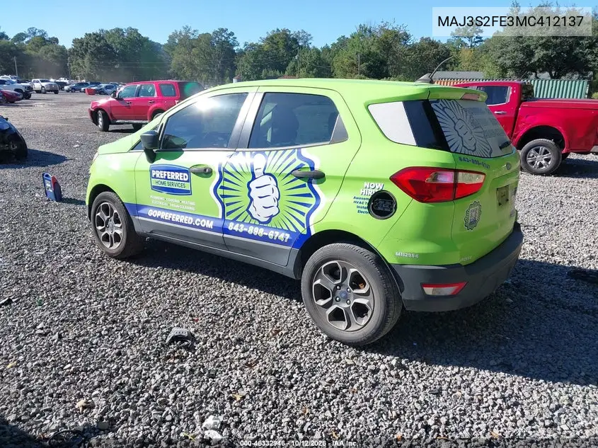 2021 FORD ECOSPORT VIN MAJ3S2FE3MC412137 — фото 3