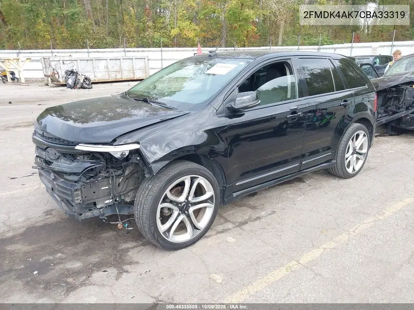 2012 FORD EDGE VIN 2FMDK4AK7CBA33319 — фото 2