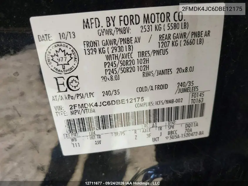 2013 FORD EDGE VIN 2FMDK4JC6DBE12175 — фото 9