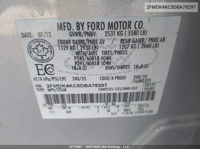 2013 FORD EDGE VIN 2FMDK4KC5DBA78297 — фото 19