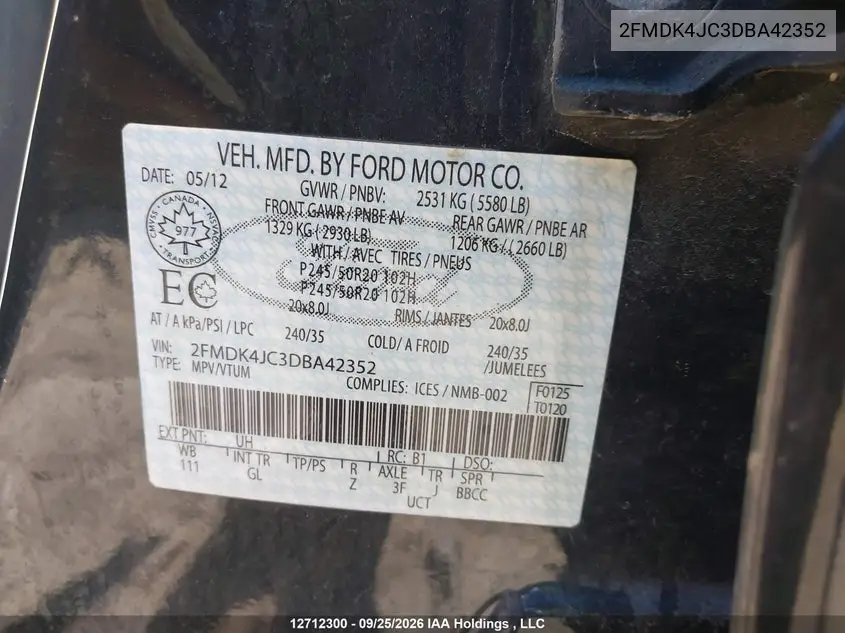 2013 FORD EDGE VIN 2FMDK4JC3DBA42352 — фото 9