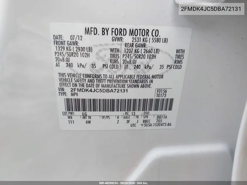 2013 FORD EDGE VIN 2FMDK4JC5DBA72131 — фото 9