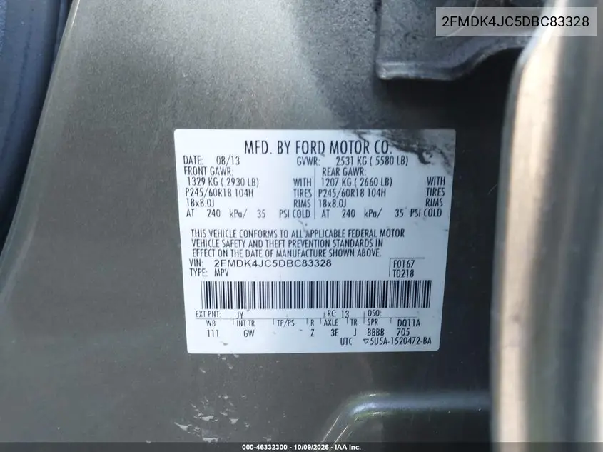 2013 FORD EDGE VIN 2FMDK4JC5DBC83328 — фото 9