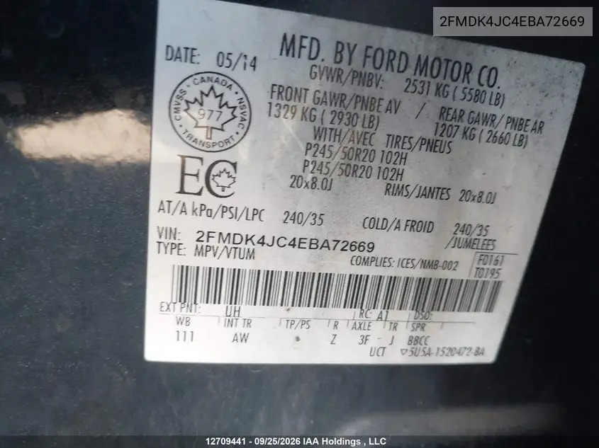 2014 FORD EDGE VIN 2FMDK4JC4EBA72669 — фото 9