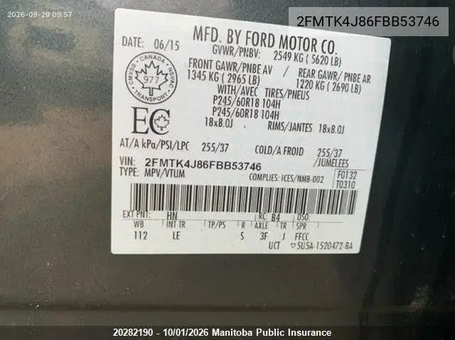2015 FORD EDGE VIN 2FMTK4J86FBB53746 — фото 9
