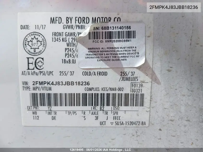 2018 FORD EDGE VIN 2FMPK4J83JBB18236 — фото 19