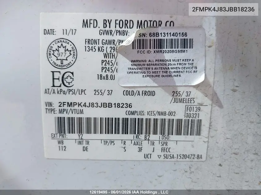 2018 FORD EDGE VIN 2FMPK4J83JBB18236 — фото 9