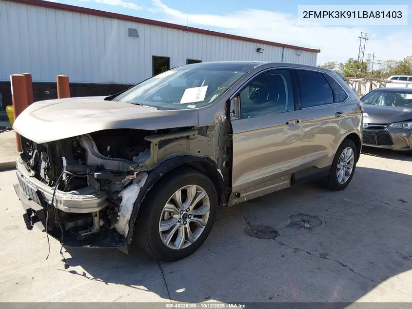 2020 FORD EDGE VIN 2FMPK3K91LBA81403 — фото 2