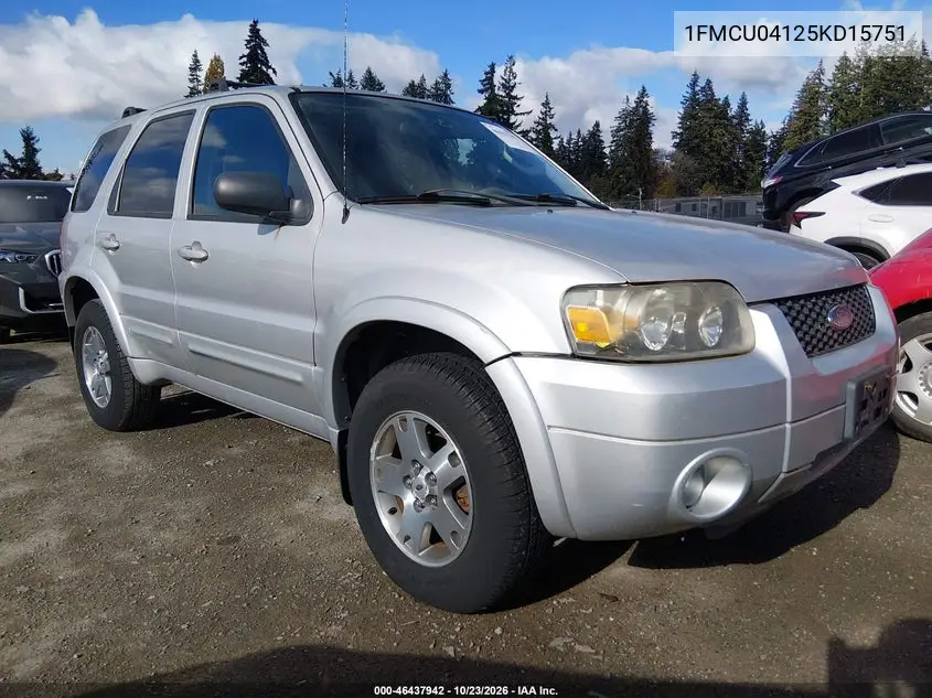 FORD ESCAPE 2005, VIN 1FMCU04125KD15751