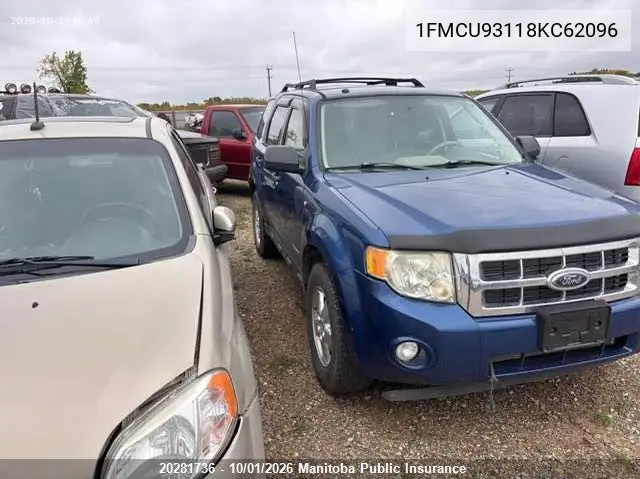 FORD ESCAPE 2008, VIN 1FMCU93118KC62096