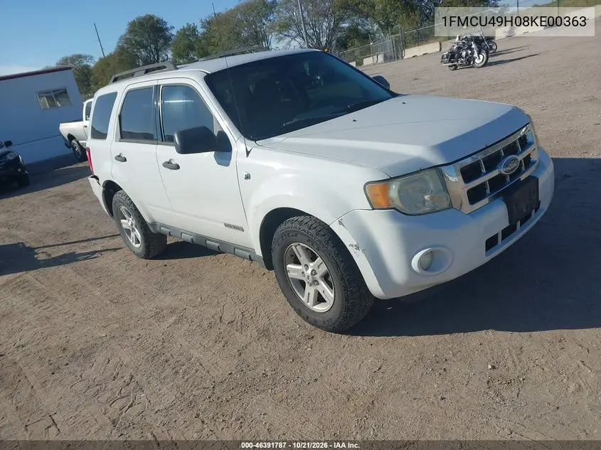 FORD ESCAPE 2008, VIN 1FMCU49H08KE00363