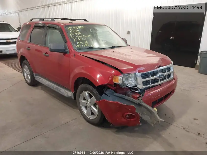 FORD ESCAPE 2010, VIN 1FMCU0D72AKD14498