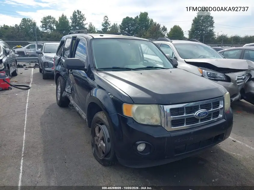 FORD ESCAPE 2010, VIN 1FMCU0DG0AKA92737