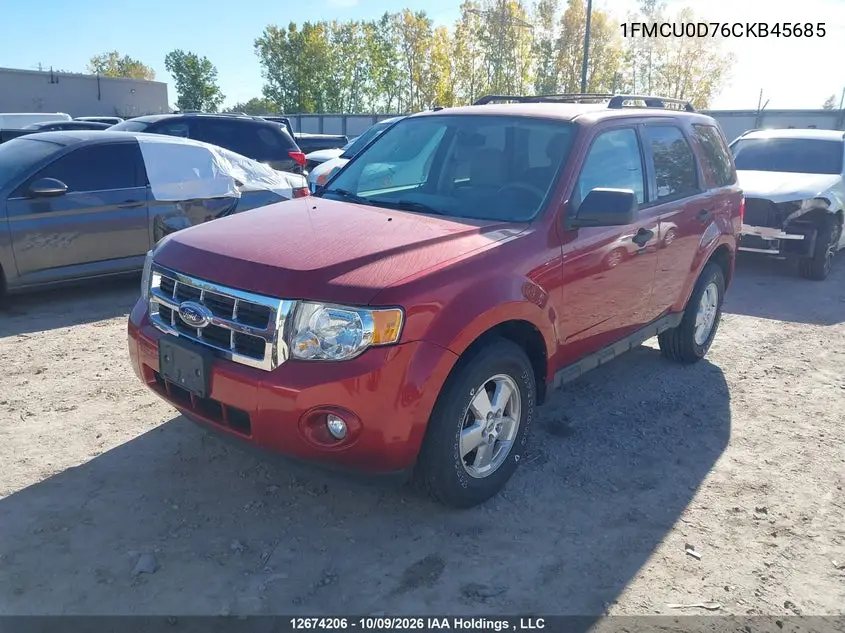 2012 FORD ESCAPE VIN 1FMCU0D76CKB45685 — фото 2
