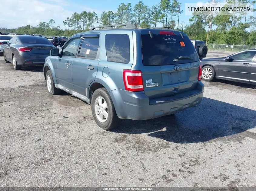2012 FORD ESCAPE VIN 1FMCU0D71CKA03759 — фото 3