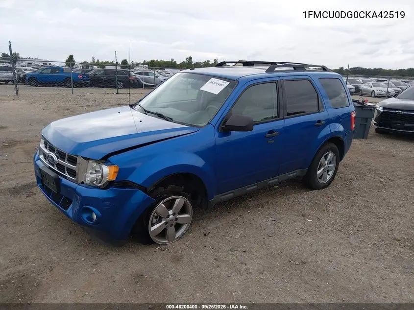 2012 FORD ESCAPE VIN 1FMCU0DG0CKA42519 — фото 2