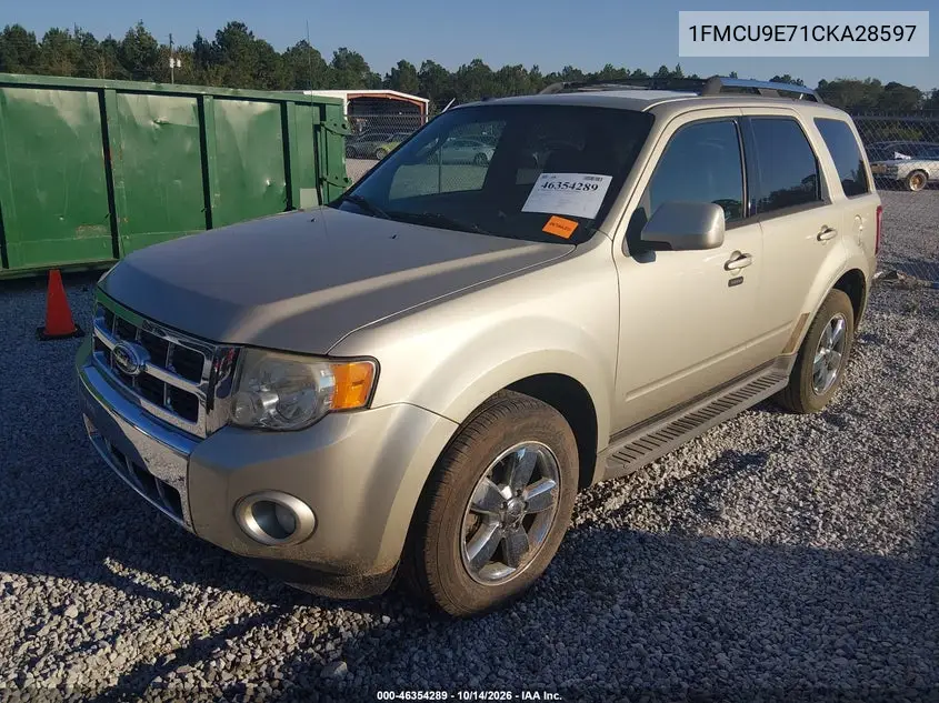2012 FORD ESCAPE VIN 1FMCU9E71CKA28597 — фото 2