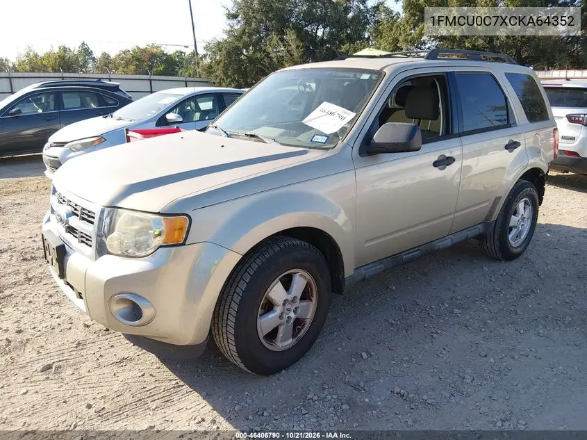 2012 FORD ESCAPE VIN 1FMCU0C7XCKA64352 — фото 2