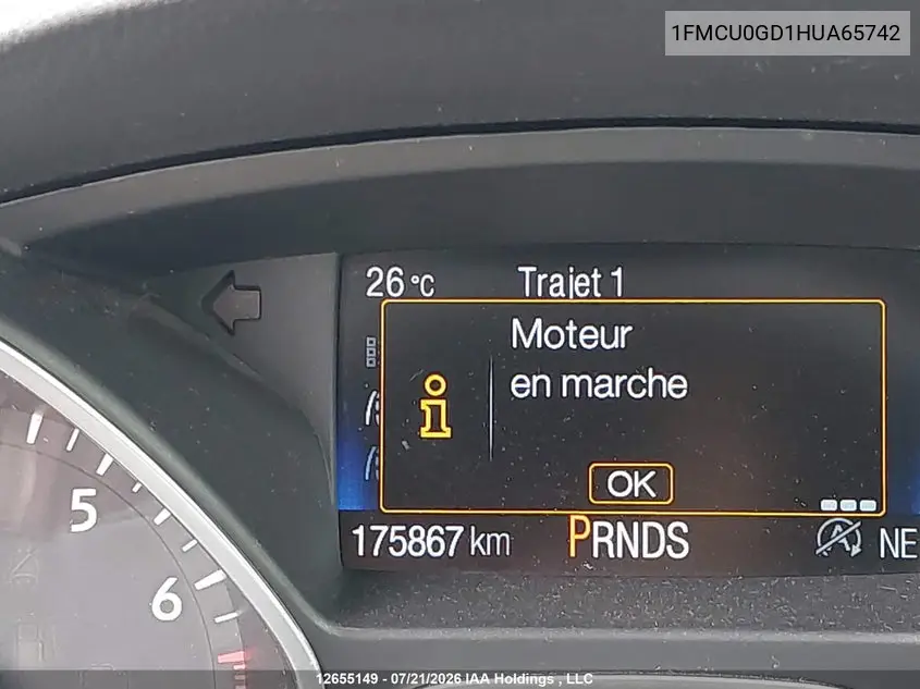 2017 FORD ESCAPE VIN 1FMCU0GD1HUA65742 — фото 15