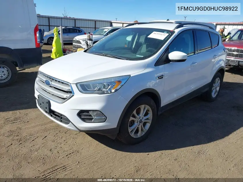 2017 FORD ESCAPE VIN 1FMCU9GD0HUC98922 — фото 2