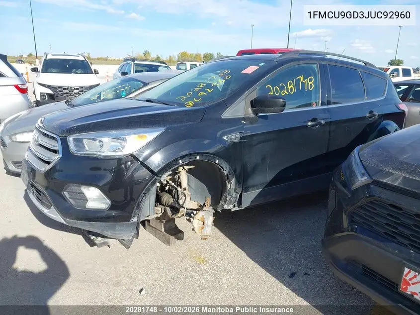 2018 FORD ESCAPE VIN 1FMCU9GD3JUC92960 — фото 2