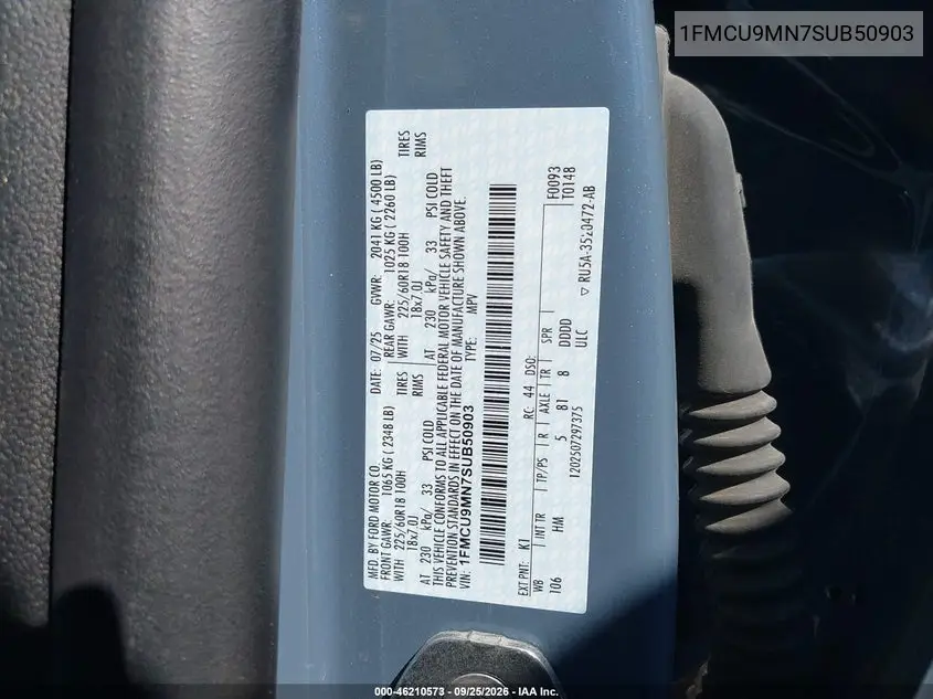 2025 FORD ESCAPE VIN 1FMCU9MN7SUB50903 — фото 9