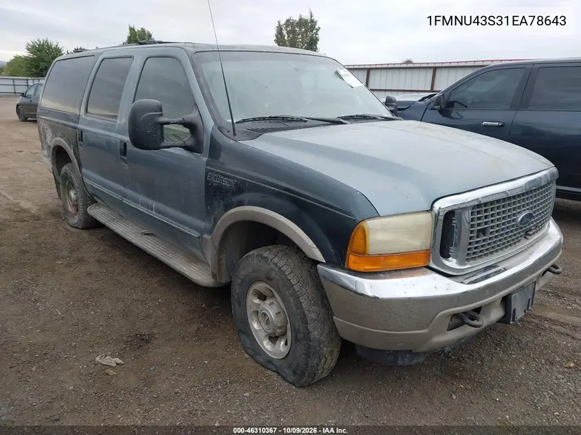FORD EXCURSION 2001, VIN 1FMNU43S31EA78643