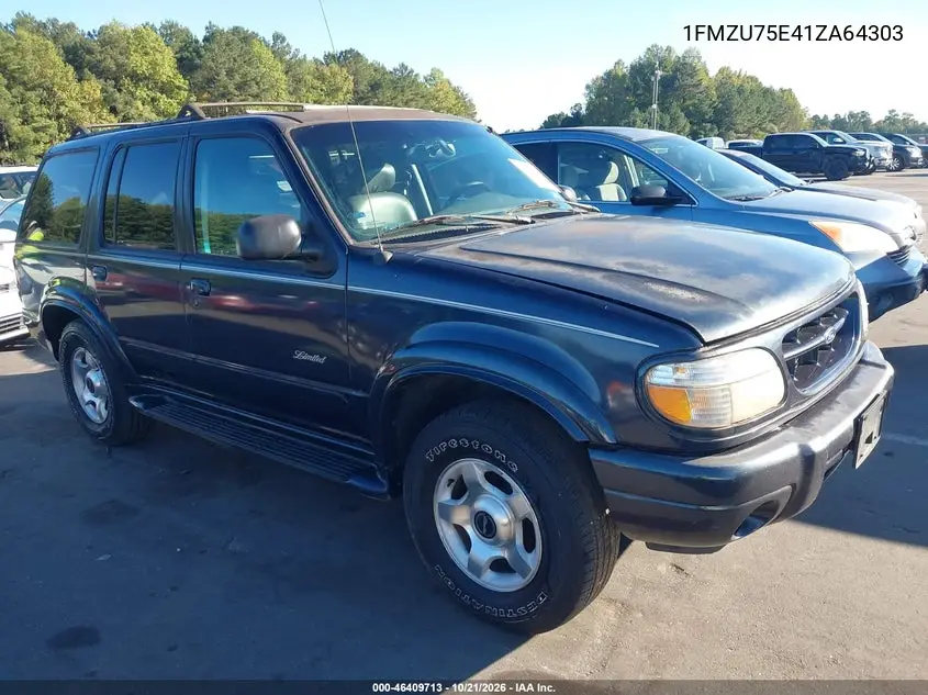 FORD EXPLORER 2001, VIN 1FMZU75E41ZA64303