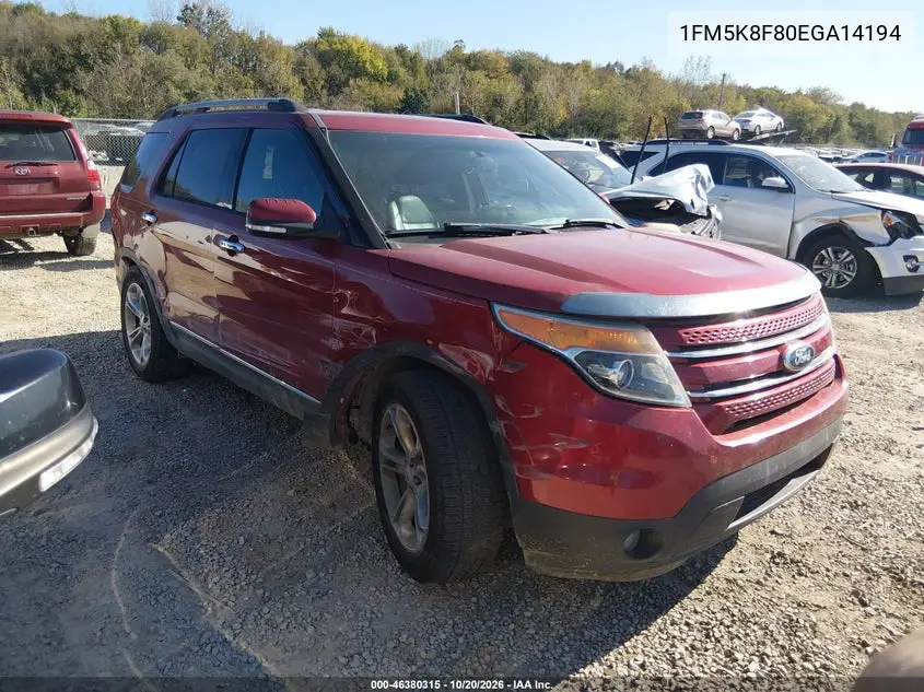 FORD EXPLORER 2014, VIN 1FM5K8F80EGA14194
