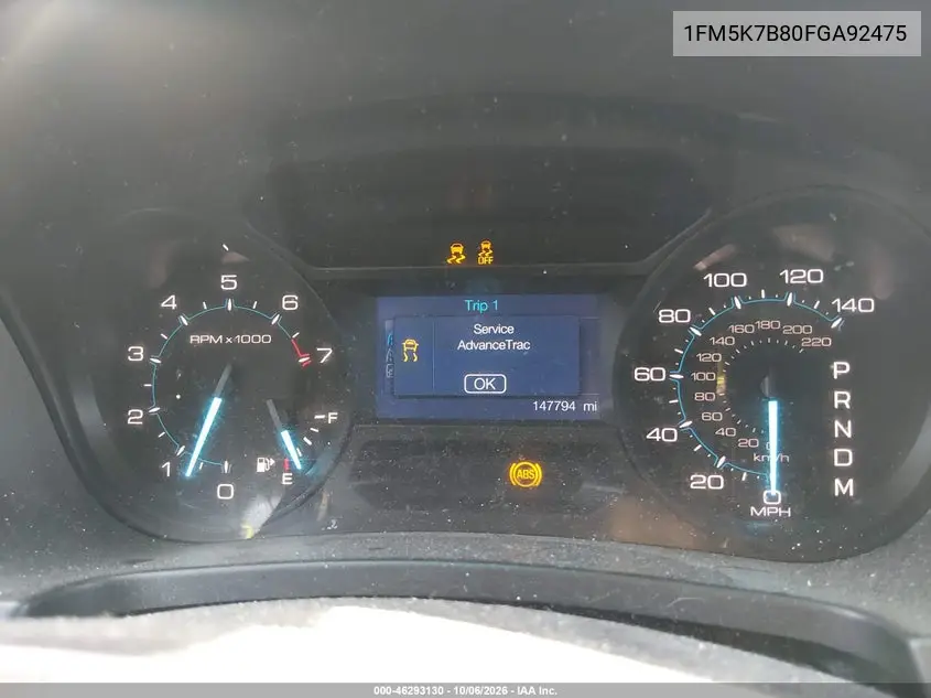 2015 FORD EXPLORER VIN 1FM5K7B80FGA92475 — фото 7