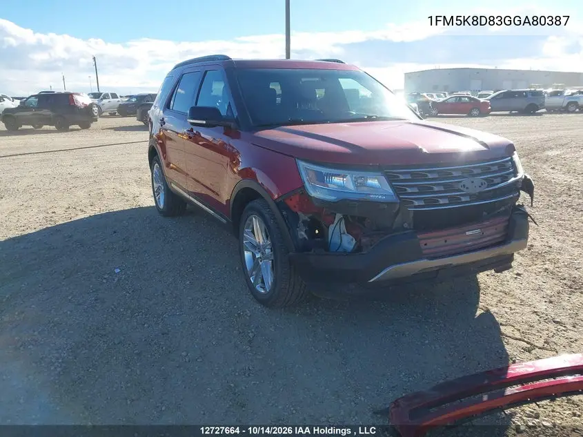 FORD EXPLORER 2016, VIN 1FM5K8D83GGA80387