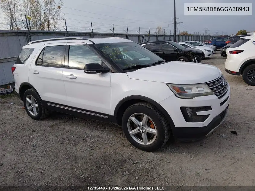 FORD EXPLORER 2016, VIN 1FM5K8D86GGA38943