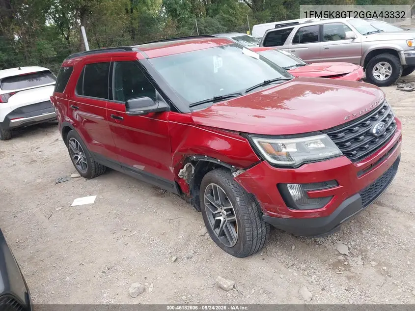 FORD EXPLORER 2016, VIN 1FM5K8GT2GGA43332
