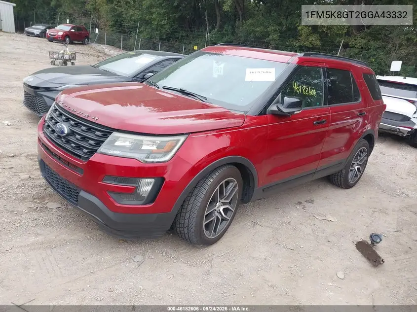 2016 FORD EXPLORER VIN 1FM5K8GT2GGA43332 — фото 2