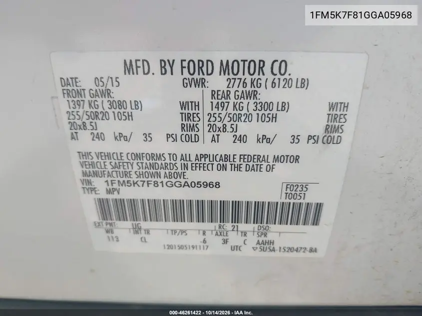2016 FORD EXPLORER VIN 1FM5K7F81GGA05968 — фото 9