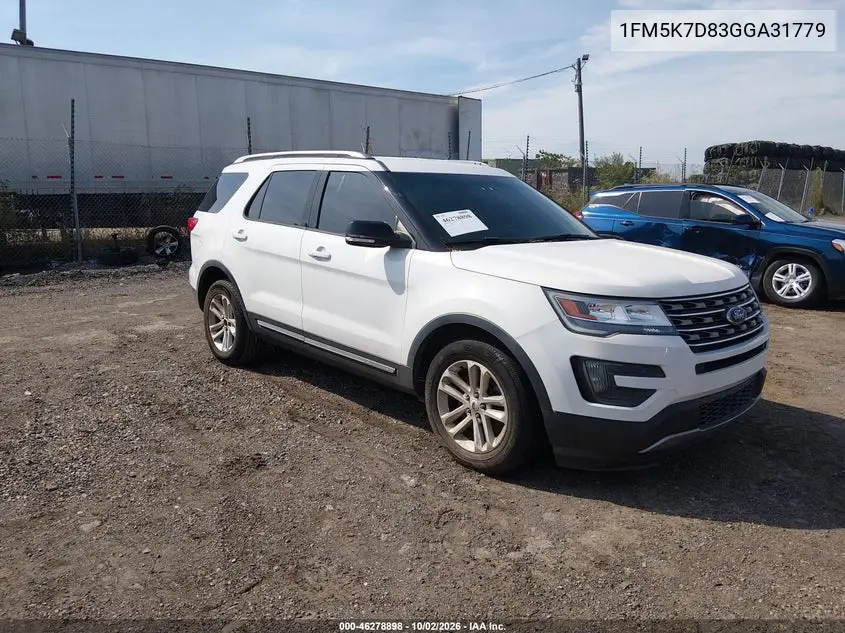 FORD EXPLORER 2016, VIN 1FM5K7D83GGA31779
