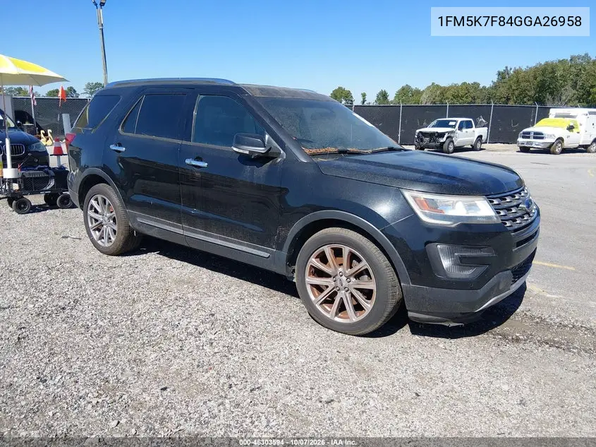 FORD EXPLORER 2016, VIN 1FM5K7F84GGA26958