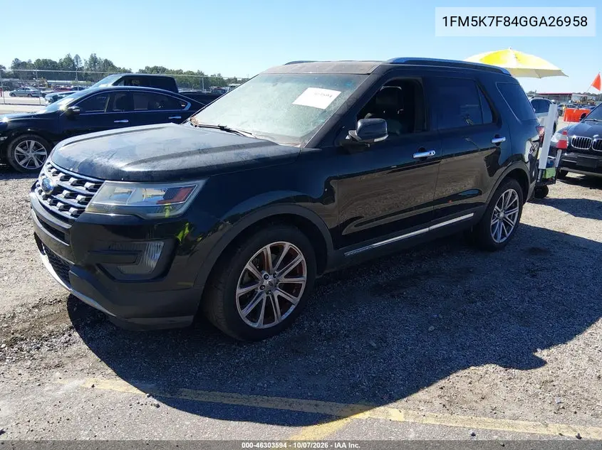 2016 FORD EXPLORER VIN 1FM5K7F84GGA26958 — фото 2