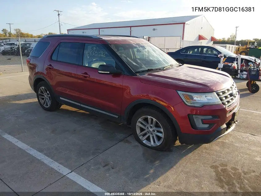 FORD EXPLORER 2016, VIN 1FM5K7D81GGC16381